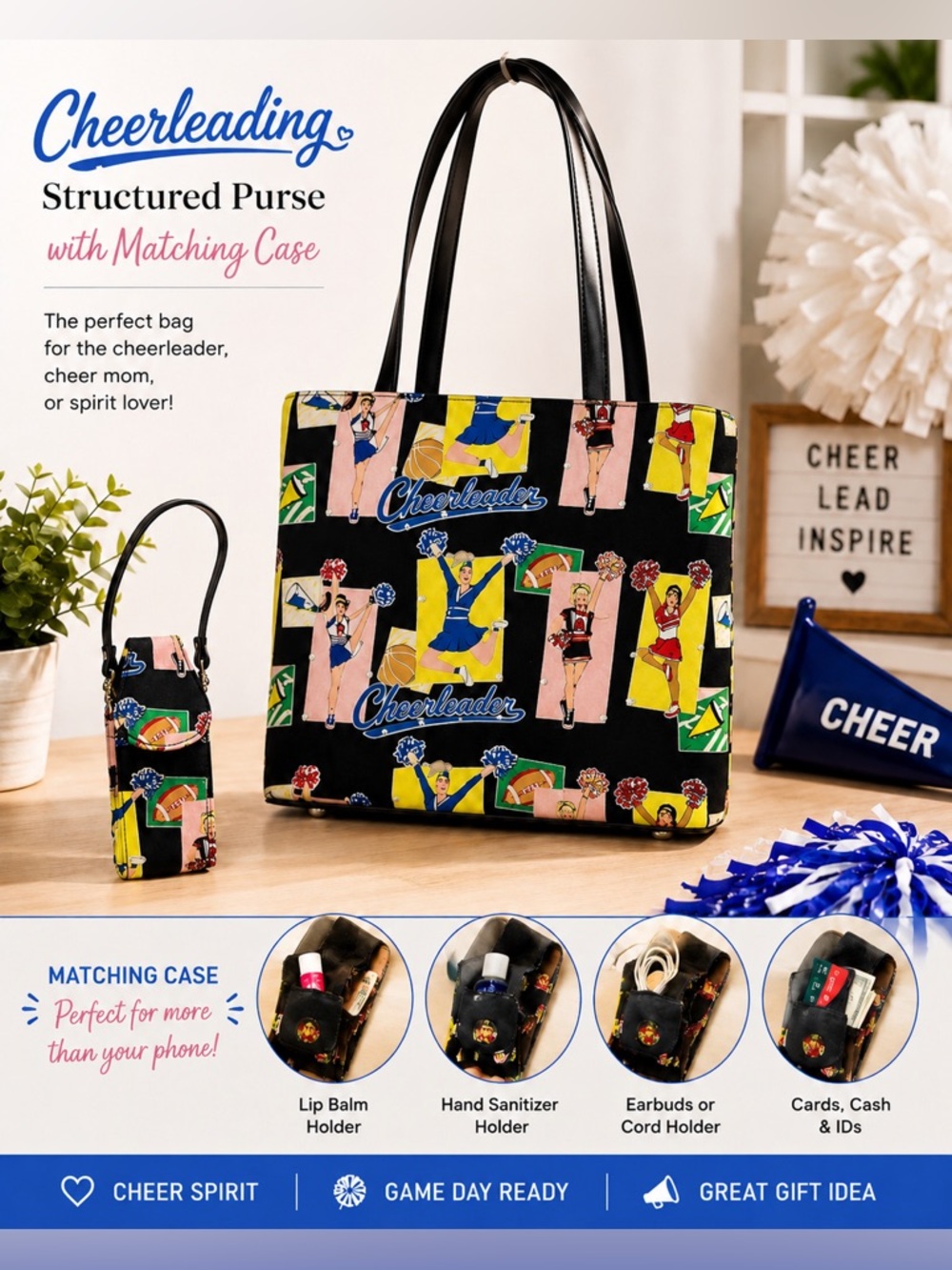 Cheerleading Structured Rhinestone Purse with Matching Phone Case